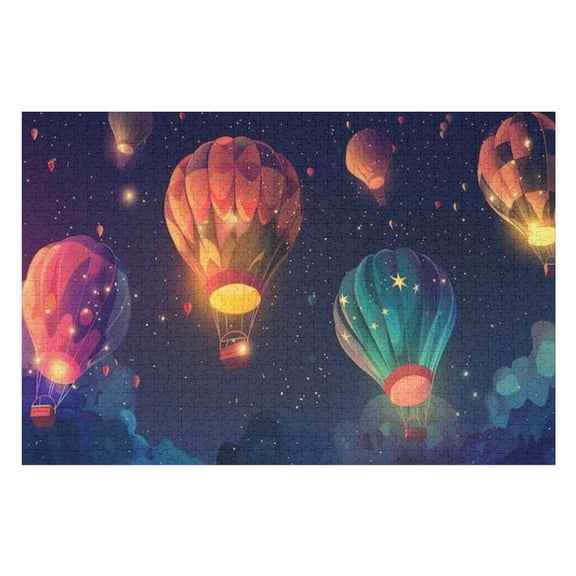 Puzzles for Adults 1000 Pieces - Colorful Hot Air Balloons Flying Clouds Night With Starry Sky Puzzle Challenging Educational Toys Puzzles Reduced Pressure Gift