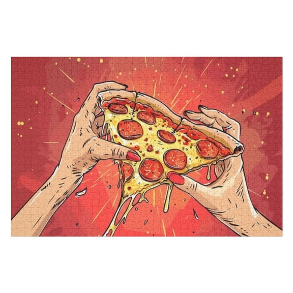 Puzzles for Adults 1000 Pieces - Delicious Jumping Pizza Slice With Human Hands Lips Puzzles Christmas Perfect for Relaxation Activity Difficult Challenging Puzzles