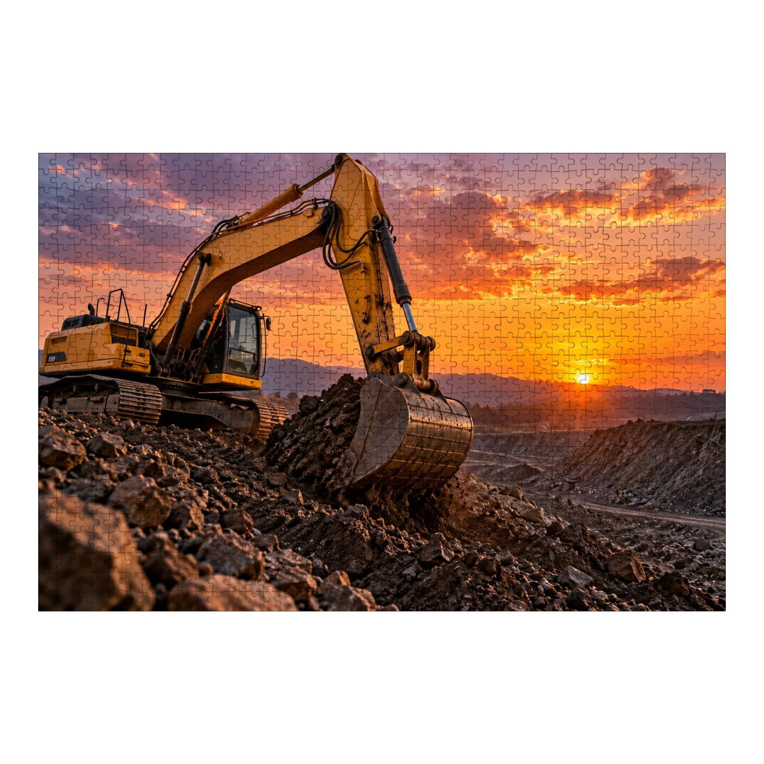 Open Pite Sign Puzzles for Adults 1000 Pieces Excavator Coal mining Industry Wooden ...
