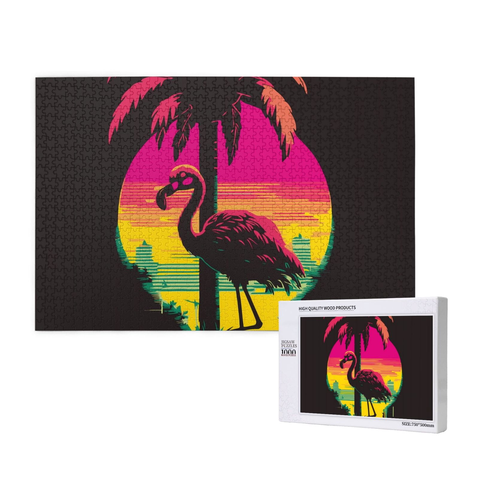 Puzzles for Adults 1000 Pieces, Flamingo And Palm Trees At Sunset ...