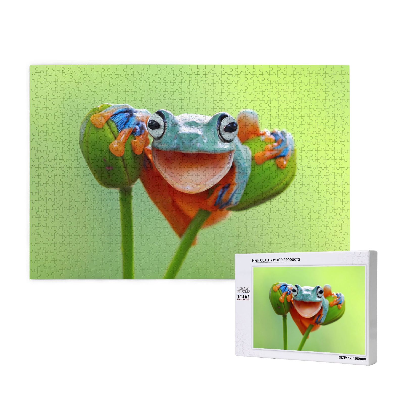 Puzzles for Adults 1000 Pieces, Flying Frog On Branch Challenging Jigsaw Puzzles Wooden Puzzles for Adults and Kids, Cool Unique Cute Wood Puzzles Gift Family Game 29.5x19.7in