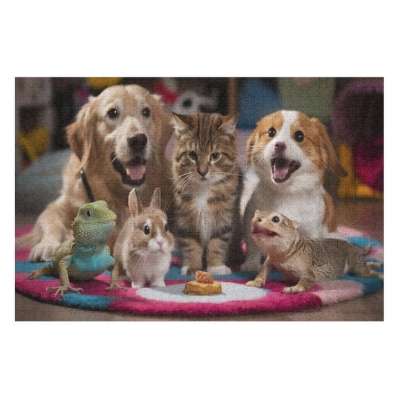 Puzzles for Adults 1000 Pieces - Group Pet High Difficulty Wooden Jigsaw Puzzle - Family Entertainment Leisure Fun Interactive, Relaxing Holiday Puzzles