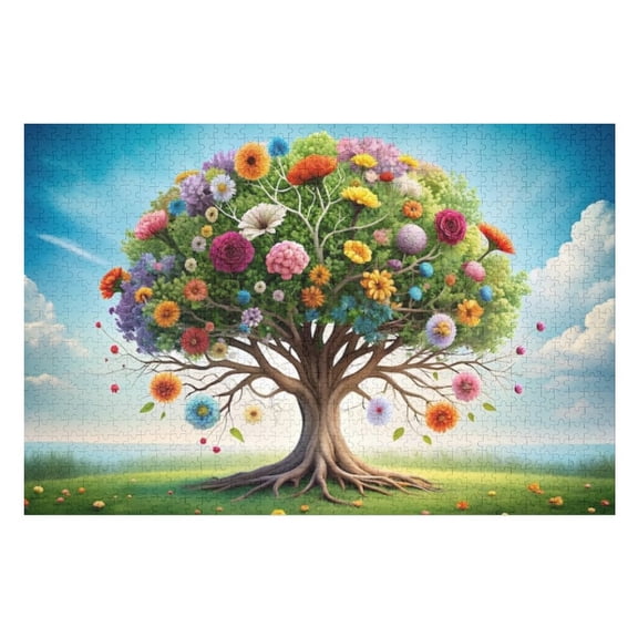 Puzzles for Adults 1000 Pieces - Human Brain Tree With Flowers Self Care Mental Health Positive Thinking Creative Mind Funny Challenging Puzzle Perfect for Game Nights