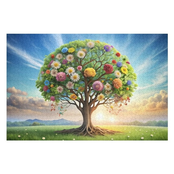 Puzzles for Adults 1000 Pieces - Human Brain Tree With Flowers Self Care Mental Health Positive Thinking Creative Mind Funny Challenging Puzzle Perfect for Game Nights