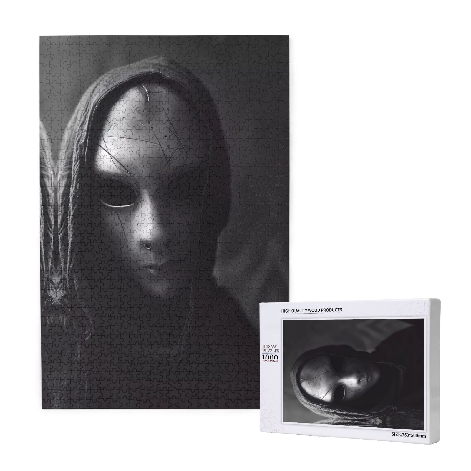 Puzzles for Adults 1000 Pieces - Mystical Masked Figure Monochrome ...