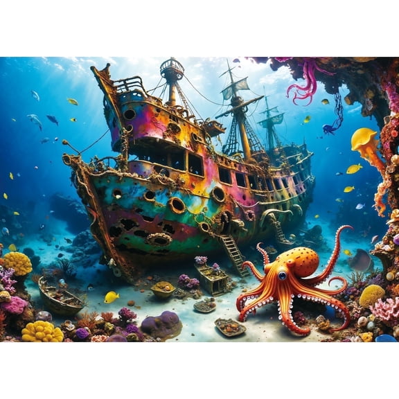 Puzzles for Adults 1000 Pieces - Octopus Pirate Ship Ocean Sea - 1000 Piece Puzzles with Letters on Back - Jigsaw Puzzles 1000 Pieces for Fun Game Nights - 27.6" L X 20.5" W, 1:1 Poster