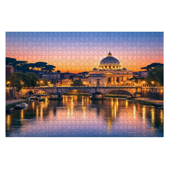 Puzzles For Adults 1000 Pieces Rome sunset Tiber St Peters Basilica Vatican Italy Wooden Jigsaw Puzzles Birthday Gift Challenging Difficult Puzzles Decompression Family Game Gift