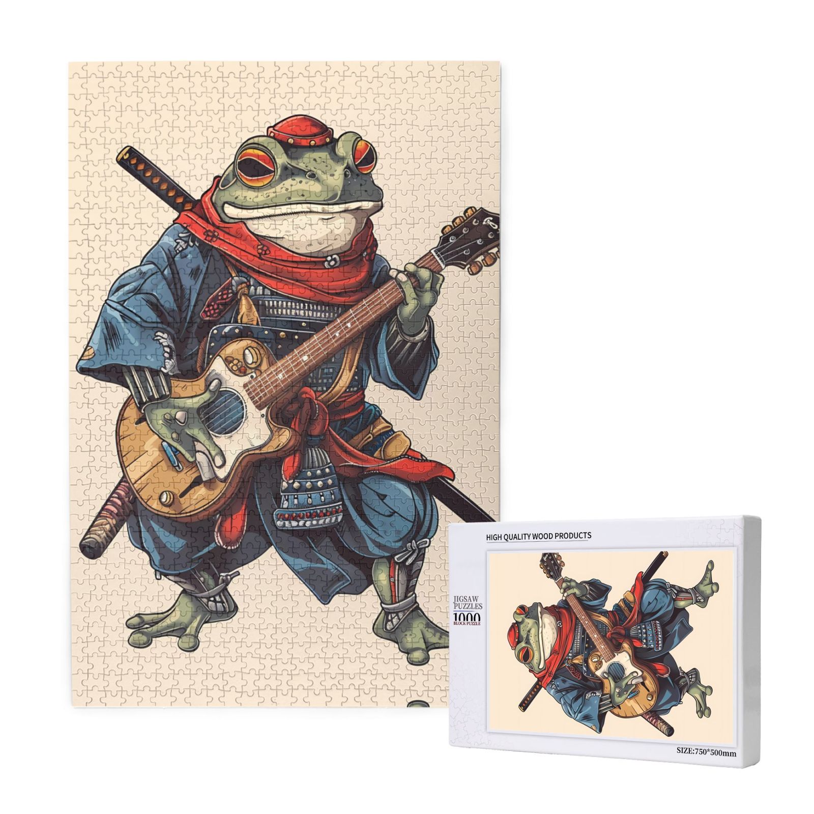 Puzzles for Adults 1000 Pieces - Samurai Frog Guitar 20x30 In Wood Brain-Boosting Jigsaw Puzzles for Stress Relief, Puzzles for Adults Makes Gift for Kids Friends Spouse