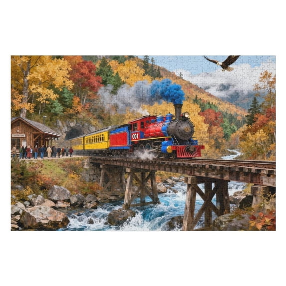 1000 Piece Train Fall Landscape Puzzle for Adults, 30x20 in – Recycled Cardboard, Challenging Family Game