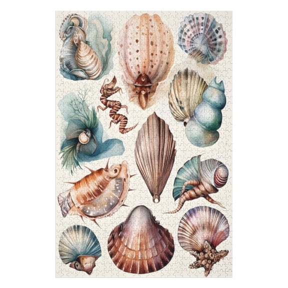 Puzzles for Adults 1000 Pieces - Watercolor Sea Creatures Seashell Coastal Challenging Jigsaw Puzzle, Daring to Try, Family Entertainment Interactive Fun Jigsaw Puzzle Gifts