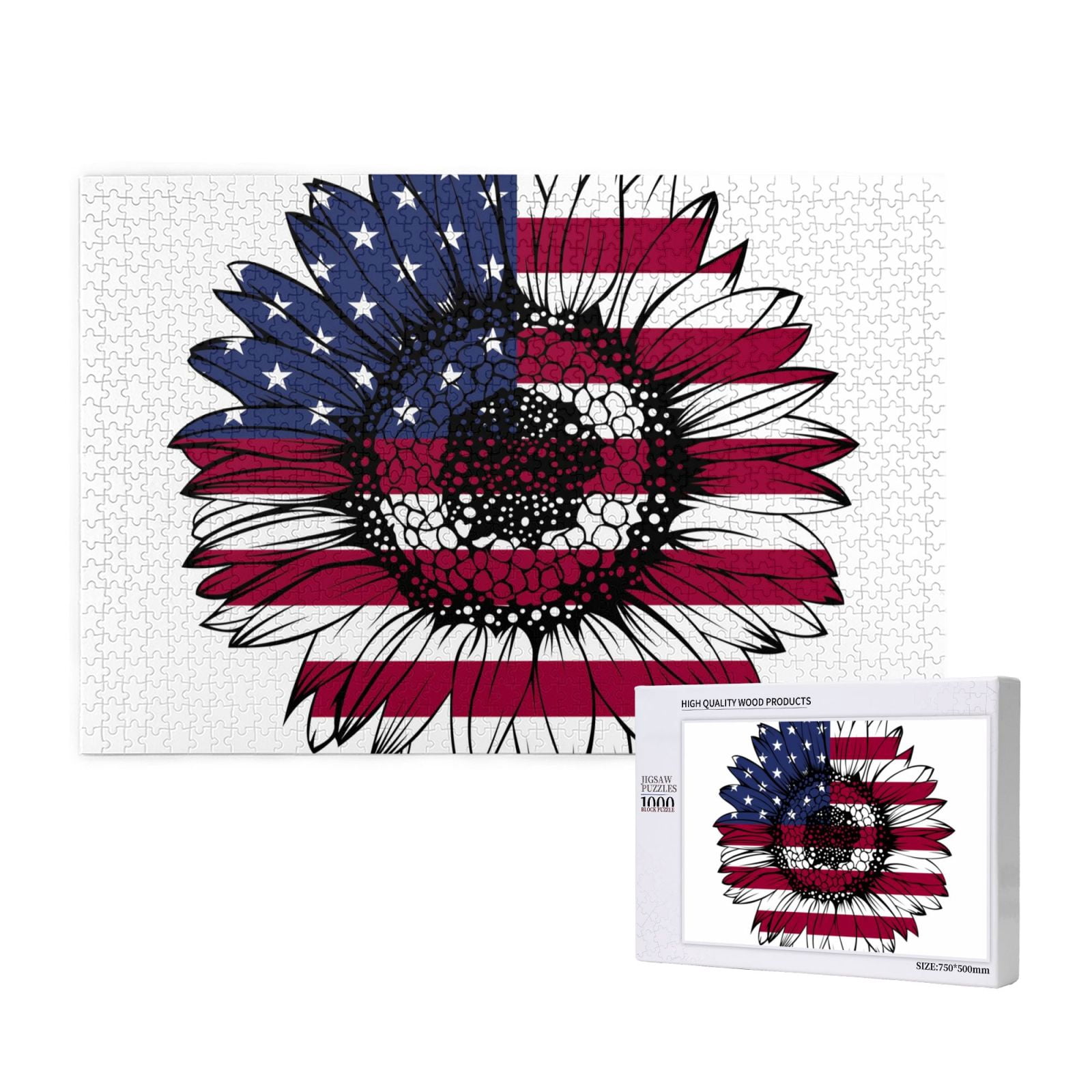 Fun Patriotic Dog Jigsaw Puzzle - 1000 Pieces, Colorful American Flag & Dog Collage Art