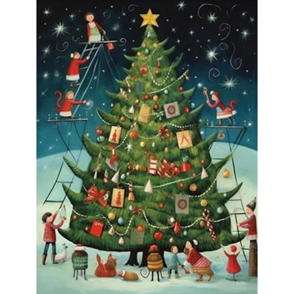 Puzzles for Adults 200 Pieces Jigsaw Puzzles Christmas Tree Christmas Party Formation Wooden Wall Art Pictures for Living Room Props Toys 13.9 x 9.8 in