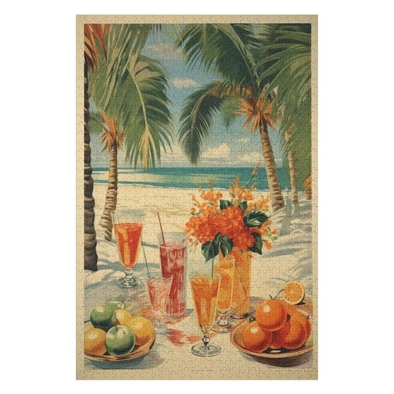 Puzzles for Adults 300 Pieces - Beach Cocktails Party With Palm Tree Best Challenging Puzzles for Cognitive Workout - Safe Eco-Friendly - Most Popular Leisure Activities