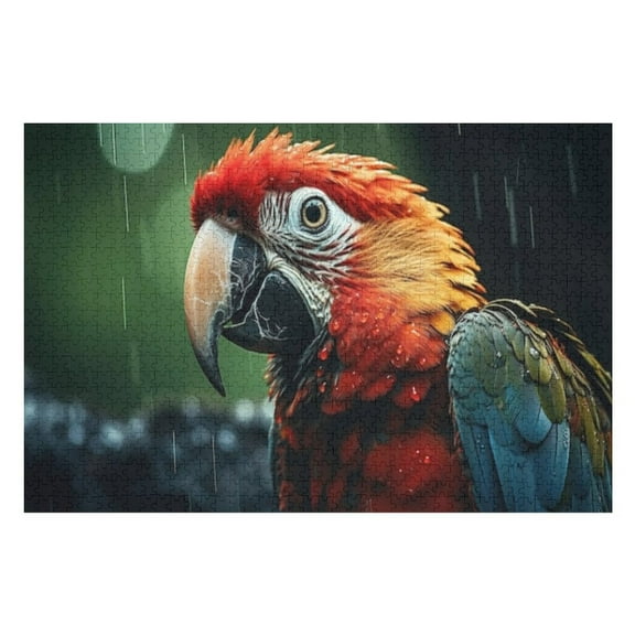 Puzzles for Adults 300 Pieces - Beautiful Macaw Parrot Rain Tropical Parrot Challenging Gifts for Jigsaw Puzzle Lovers, Enjoy Happy Time with Friends, Framable Room Wall Decoration