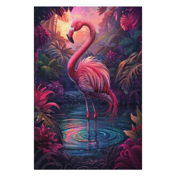 Puzzles for Adults 300 Pieces - Cartoon Tropical Flamingo Funny Puzzles Brain Challenge Educational Game Relaxation Pastime Entertainment Activity Decorative Puzzle