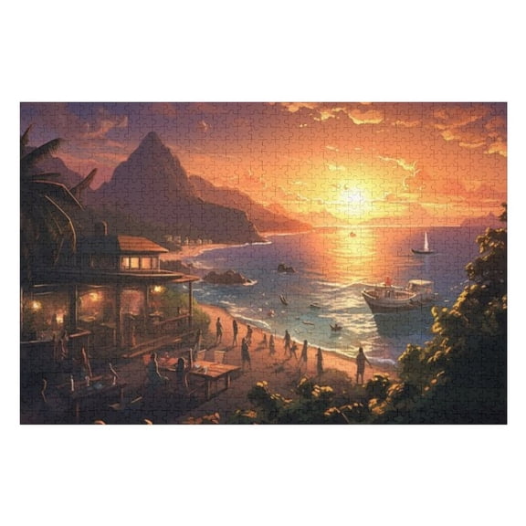 Puzzles for Adults 300 Pieces - Cartoon Tropical Island Landscape Funny Puzzles Brain Challenge Educational Game Relaxation Pastime Entertainment Activity Decorative Puzzle