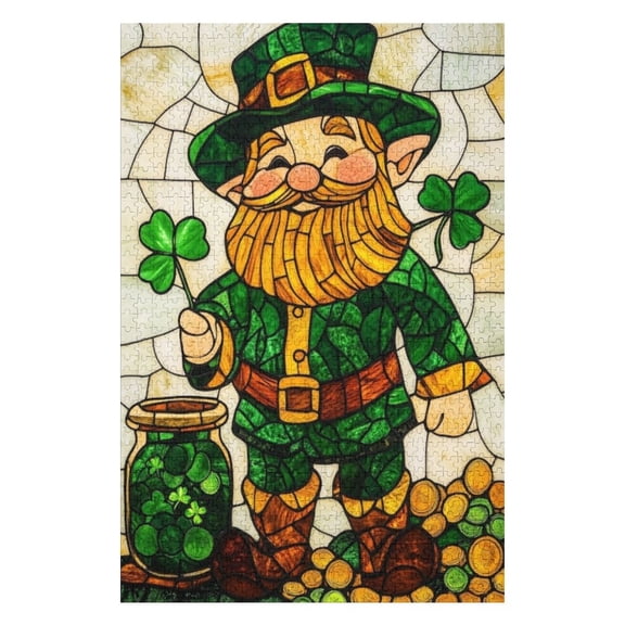 Puzzles for Adults 300 Pieces - Cheerful Leprechaun With Shamrock Gold Coins Jigsaw Puzzles for Beginners Challenging and Relaxing, As A Gift Choice for Friends