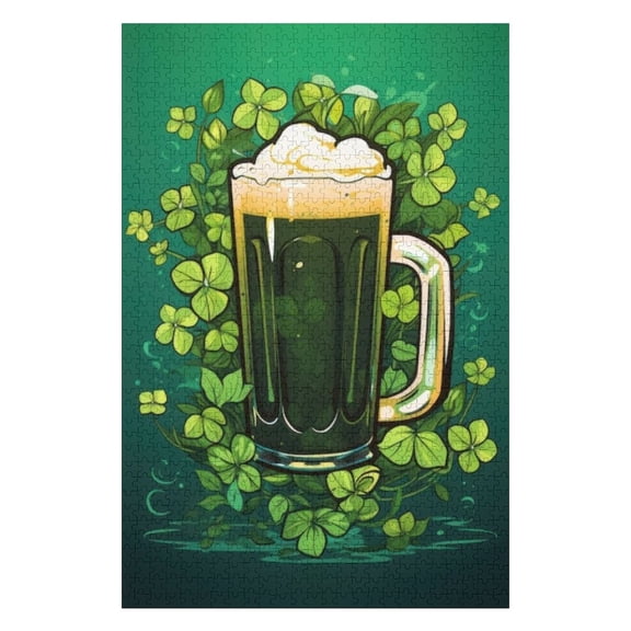 Puzzles for Adults 300 Pieces - Cheers Saint Patricks Day Frothy Irish Ale Green Glass Celebrating Luck Fun Brain Puzzle Lovers Challenging and Relaxing Gifts Idea