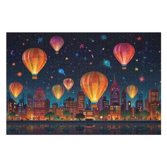Puzzles for Adults 300 Pieces - City Skyline With Colorful Hot Air Balloon Sky Challenging Jigsaw Puzzle, Daring to Try, Family Entertainment Interactive Fun Jigsaw Puzzle Gifts