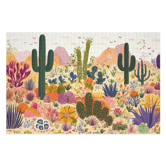 Puzzles for Adults 300 Pieces - Colorful Desert Landscape With Cactus Flowers Jigsaw Puzzles for Beginners Challenging and Relaxing, As A Gift Choice for Friends