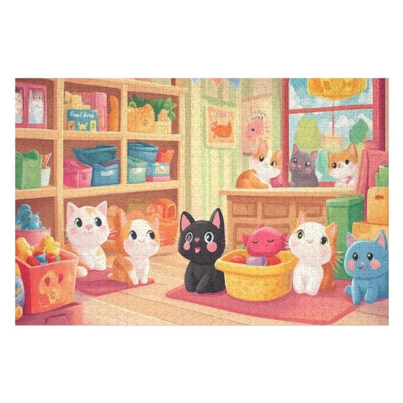 Puzzles for Adults 300 Pieces - Colorful Room Filled With Playful Cats Toys Creating Cheerful Atmosphere Funny Puzzles Educational Games Gift for Birthday Christmas Halloween
