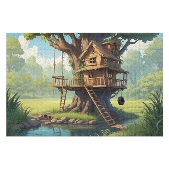 Puzzles for Adults 300 Pieces - Cozy Treehouse Cartoon Amid Tall Grass Best Challenging Puzzles for Cognitive Workout - Safe Eco-Friendly - Most Popular Leisure Activities