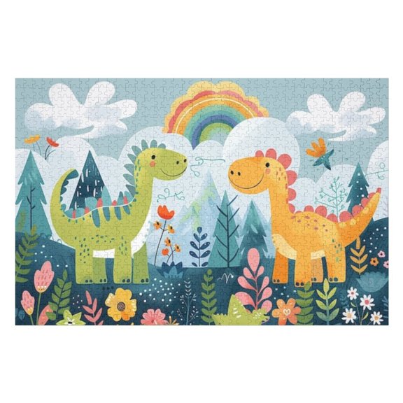 Puzzles for Adults 300 Pieces - Cute Dinosaurs Flowers Whimsical Style Challenging Gift for Puzzle Lovers, Fun Time with Friends, Displayable Wall Decor