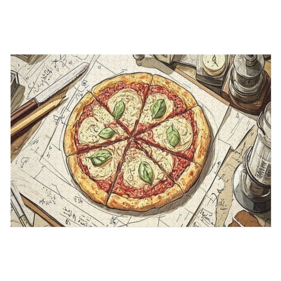 Puzzles for Adults 300 Pieces - Delicious Pizza With Fresh Basil Sitting Wooden Table Funny Puzzles Educational Games Gift for Birthday Christmas Halloween