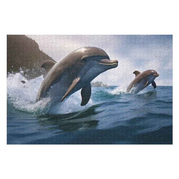 Puzzles for Adults 300 Pieces - Dolphins Jumping Out Water Challenging Gifts for Jigsaw Puzzle Lovers, Enjoy Happy Time with Friends, Framable Room Wall Decoration
