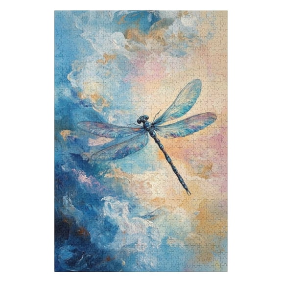 Puzzles for Adults 300 Pieces - Dragonfly Flying Sky With Clouds Funny Puzzles Brain Challenge Educational Game Relaxation Pastime Entertainment Activity Decorative Puzzle