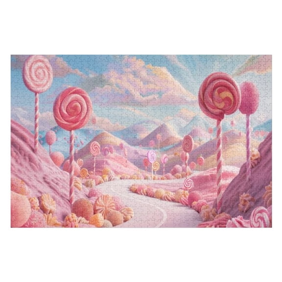 Puzzles for Adults 300 Pieces - Fantasy Landscape Pink Lollipop Trees Cotton Candy Mountain Imagination Dream World Funny Challenging Puzzle Brain Teaser Activity Perfect for Game Nights