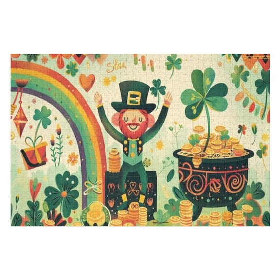 Puzzles for Adults 300 Pieces - Festive St Patrick'S Day With Leprechaun Rainbow Funny Puzzles Educational Toys, Birthday Christmas Valentine's Day Gift