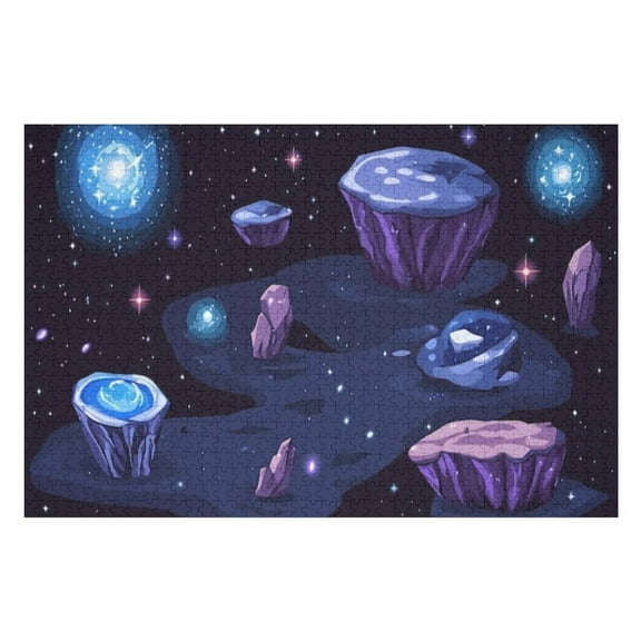 Puzzles for Adults 300 Pieces - Floating Purple Blue Rock Formations Outer Space With Nebulae Funny Challenging Puzzle Brain Teaser Activity Perfect for Game Nights