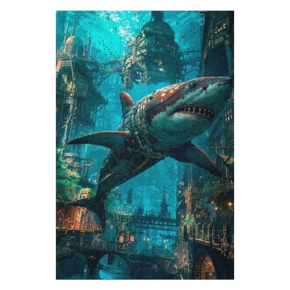 Puzzles for Adults 300 Pieces - Futuristic Robot Shark Stress Relief Puzzle, Family Entertainment, Relaxation and Leisure, Collectible Decoration Puzzle