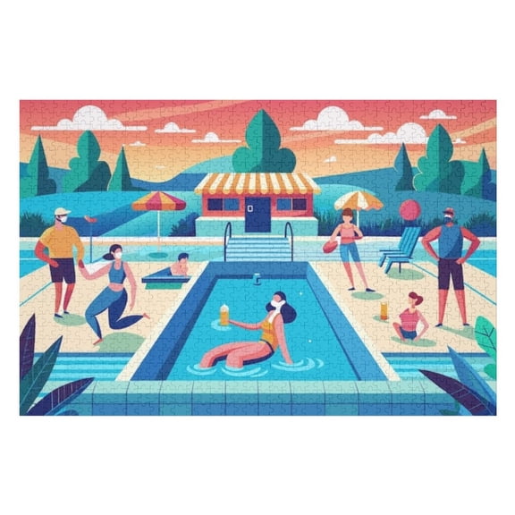 Puzzles for Adults 300 Pieces - Group People Enjoy Day Pool Funny Puzzles Brain Challenge Educational Game Relaxation Pastime Entertainment Activity Decorative Puzzle