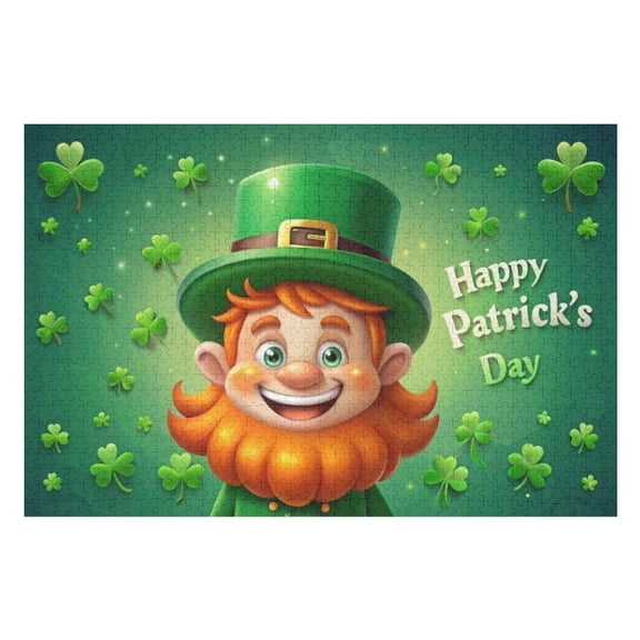 Puzzles for Adults 300 Pieces - Happy Saint Patrick'S Day Leprechaun With Green Hat Orange Beard Funny Jigsaw Puzzles Learning & Fun Educational Toys Gift