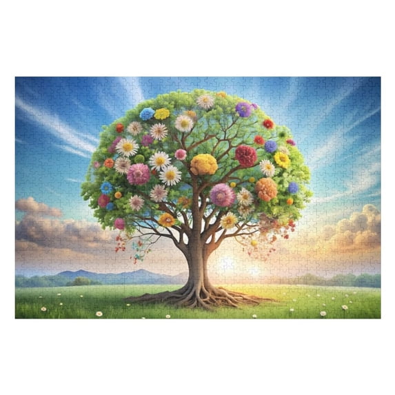 Puzzles for Adults 300 Pieces - Human Brain Tree With Flowers Self Care Mental Health Positive Thinking Creative Mind Funny Challenging Puzzle Perfect for Game Nights