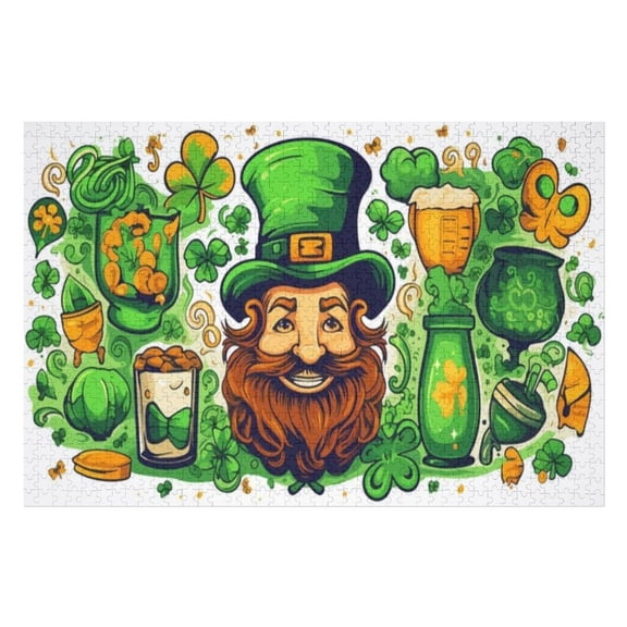 Puzzles for Adults 300 Pieces - Irish St Patrick'S Day Cartoon Funny Puzzles Brain Challenge Educational Game Relaxation Pastime Entertainment Activity Decorative Puzzle