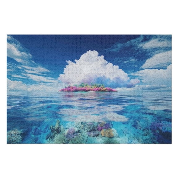 Puzzles for Adults 300 Pieces - Island Middle Ocean Cloudy Sky Fun Educational Toys Decompressing Intellectual Puzzles Gift for Easter Hallowen Christmas Birthday