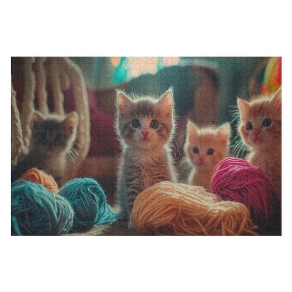 Puzzles for Adults 300 Pieces - Kittens Delight Endless Fun Chasing Pouncing Yarn Best Challenging Puzzles for Cognitive Workout - Safe Eco-Friendly - Most Popular Leisure Activities