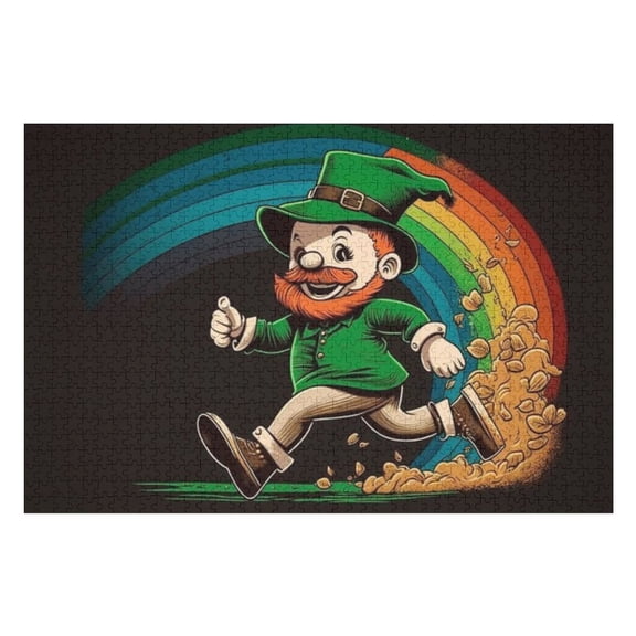 Puzzles for Adults 300 Pieces - Little Leprechaun Runs Rainbow Saint Patrick'S Day Puzzles for Family Games, Puzzle for Gifts, Funny Puzzle for Education