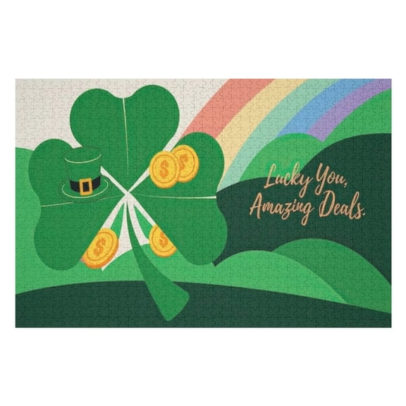 Puzzles for Adults 300 Pieces - Lucky You Amazing Deals With Green Shamrock Coins Stress Relief Puzzle, Family Entertainment, Relaxation and Leisure, Collectible Decoration Puzzle