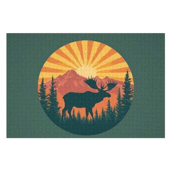 Puzzles for Adults 300 Pieces - Majestic Moose Silhouetted High Difficulty Wooden Jigsaw Puzzle - Family Entertainment Leisure Fun Interactive, Relaxing Holiday Puzzles
