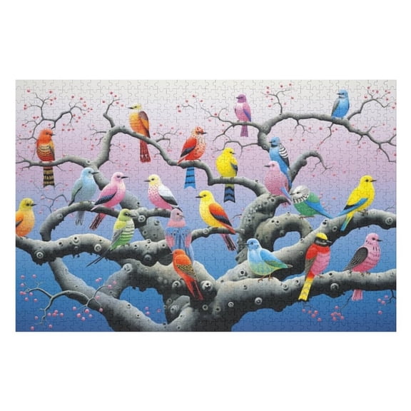 Puzzles for Adults 300 Pieces - There Are Many Birds Sitting Branches Tree Challenging Gift for Puzzle Lovers, Fun Time with Friends, Displayable Wall Decor