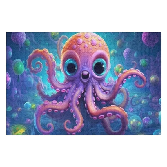 Puzzles for Adults 300 Pieces - Octopus With Big Eyes Big Eyes Colorful Underwater Scene Funny Challenging Puzzle Brain Teaser Activity Perfect for Game Nights