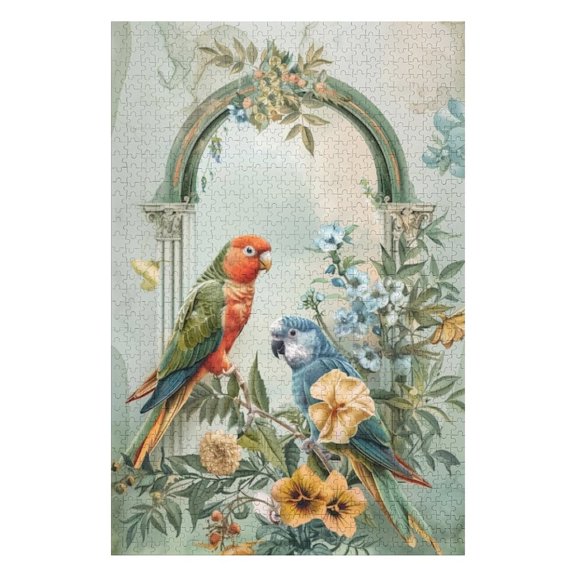 Puzzles for Adults 300 Pieces - Parrots Amongst Floral Abundance Porcelain Puzzle Christmas Perfect for Relaxation Activity Difficult Challenging Puzzles