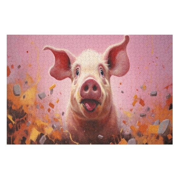 Puzzles for Adults 300 Pieces - Playful Expression Surprised Pig Bursting Fun Educational Toys Decompressing Intellectual Puzzles Gift for Easter Hallowen Christmas Birthday