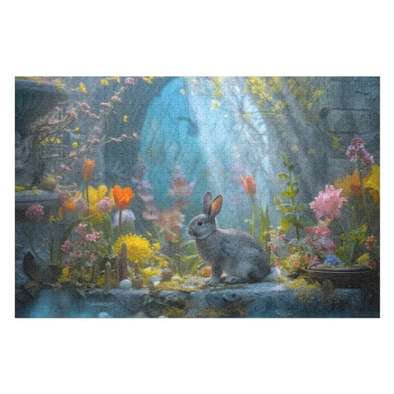 Puzzles for Adults 300 Pieces - Rabbits And Orange Tulips Challenging High Difficulty Jigsaw Puzzle,Great Gift for Jigsaw Lovers for Family Fun & Couples