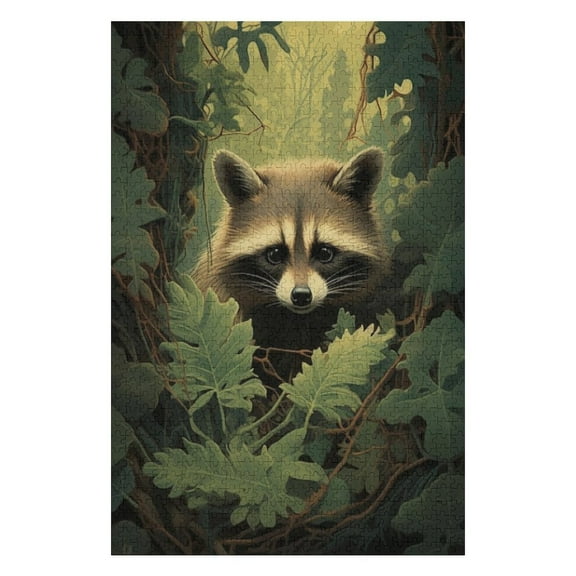 Puzzles for Adults 300 Pieces - Raccoon That Is Hiding Bushes Wooden Jigsaw Puzzle - Perfect Interlocking Clear Printing - Adults Educational Puzzle Ideal Gift