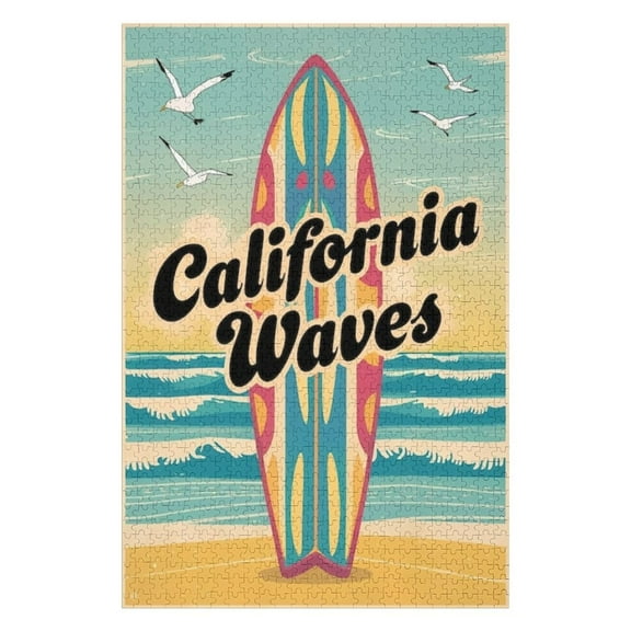 Puzzles for Adults 300 Pieces - Retro Surf California Waves Stress Relief Puzzle, Family Entertainment, Relaxation and Leisure, Collectible Decoration Puzzle